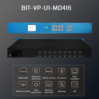 4K60 επεξεργαστής βίντεο 4 εισροές, 16 εξόδους για οθόνη πολλαπλών οθόνωνΕπαγγελματικός επεξεργαστής τοίχου βίντεο 4K