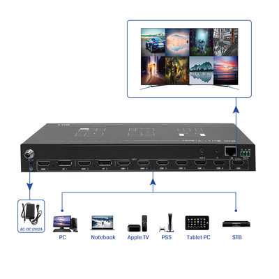RS232 Επιλογές ελέγχου 8 HDMI Εισόδου Ελεγκτής οθόνης πολλαπλών οθόνων για απλή αλλαγή βίντεο και φιλικό προς το χρήστη σχεδιασμό